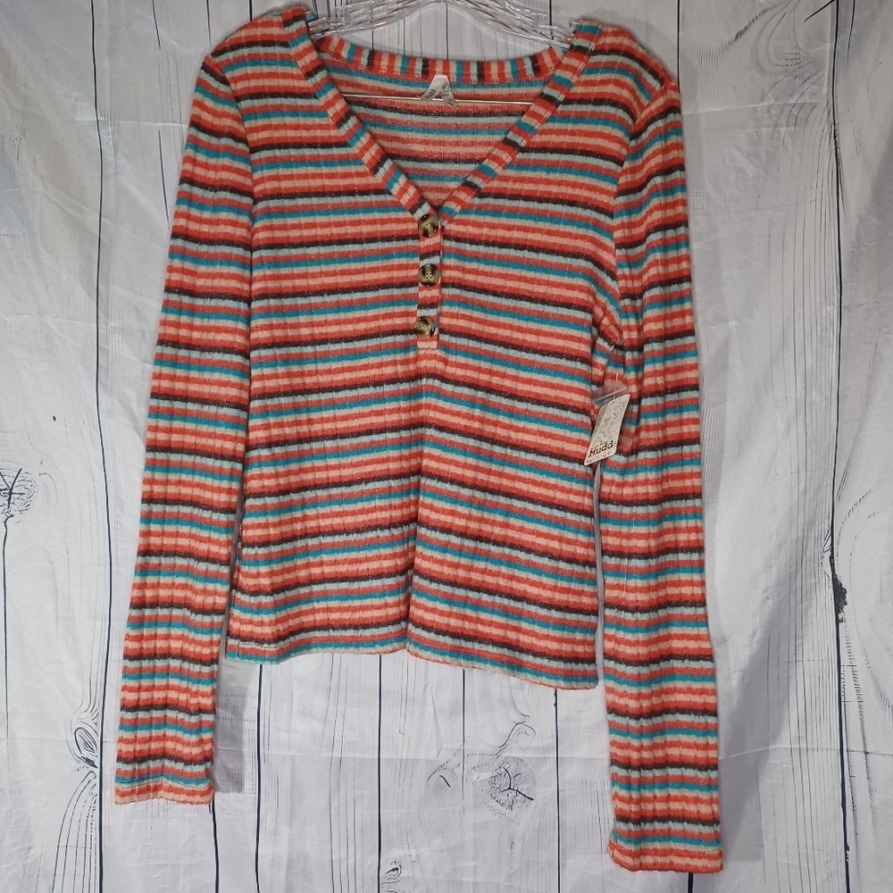 Mudd Striped Multicolor V-Neck 90’s Women's Top
